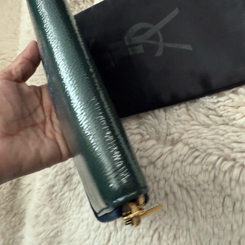 YSL EUC Vintage Teal Green Patent Leather Wallet with Dusty and Card - Picture 5 of 9